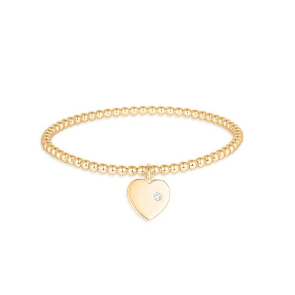 Beaded Heart 14K (or 18K upon request) Charm Diamond Accent Bracelet - Picture 1 of 5